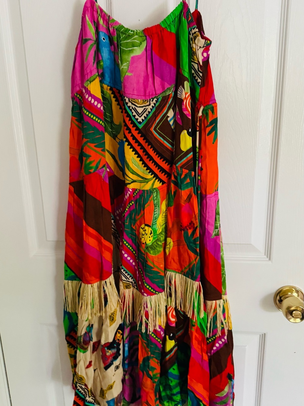 Farm Rio x Anthropologie Palila Fringed Midi Dress Size M Petite - Picture 6 of 9